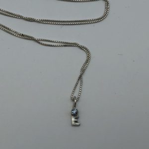 sterling silver "E" with Aquamarine