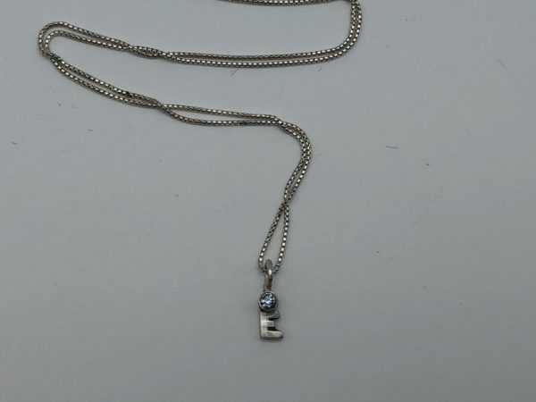 sterling silver "E" with Aquamarine